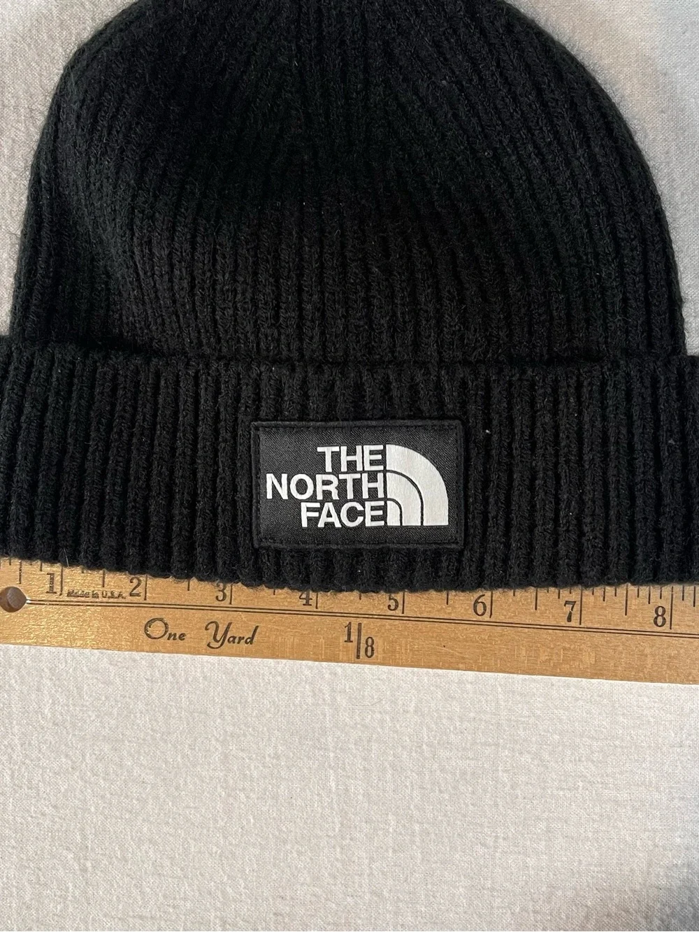 The North Face Black Ribbed Cuffed Beanie with Logo Patch
